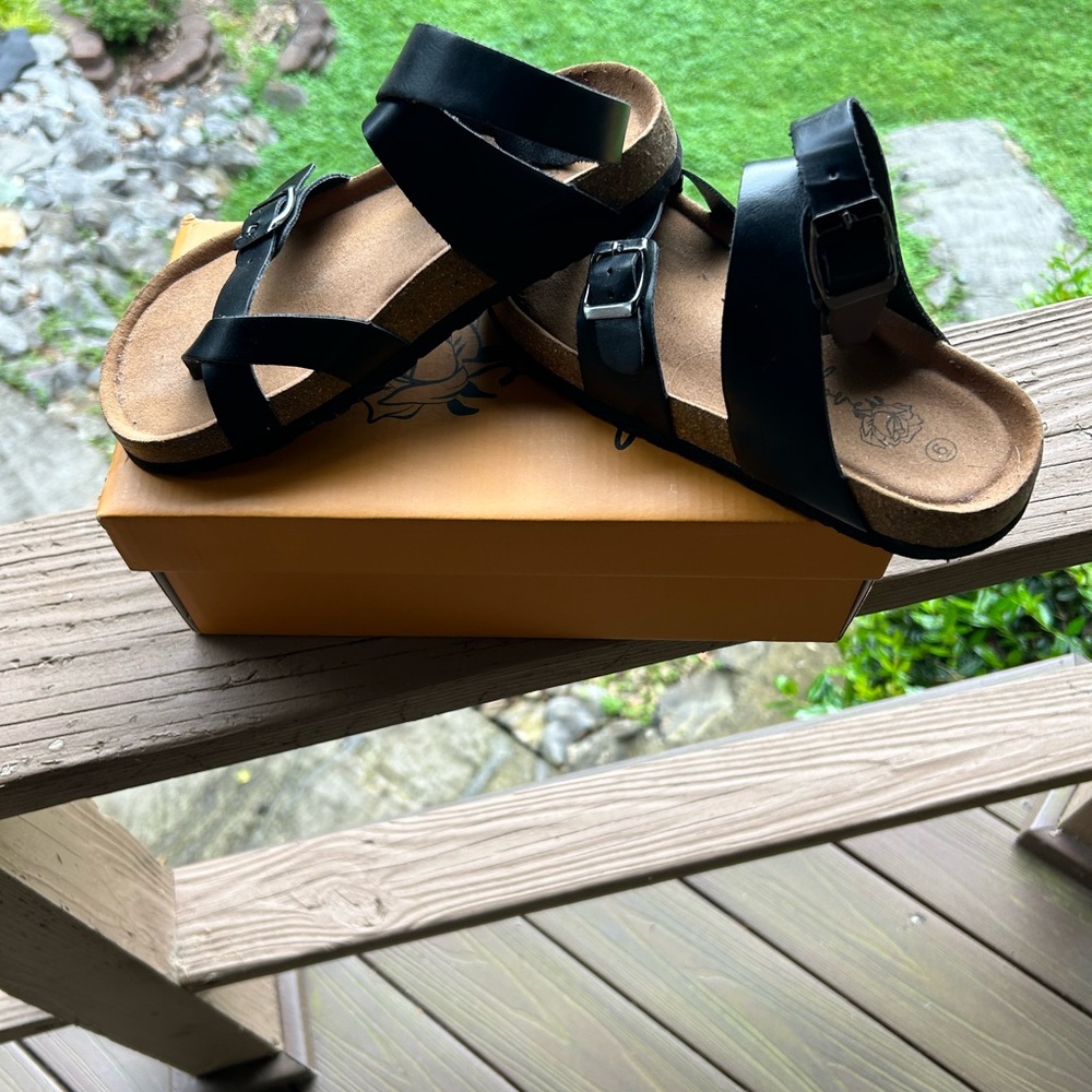 Black/Cork ankle sandals